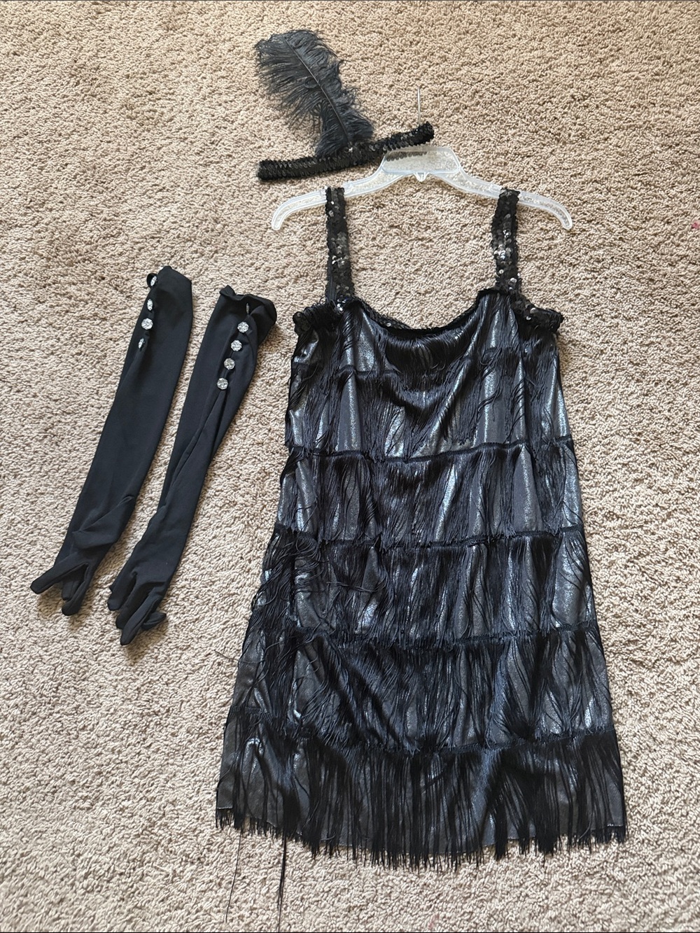 Black flapper fringe dress costume sz xl - Picture 4 of 4